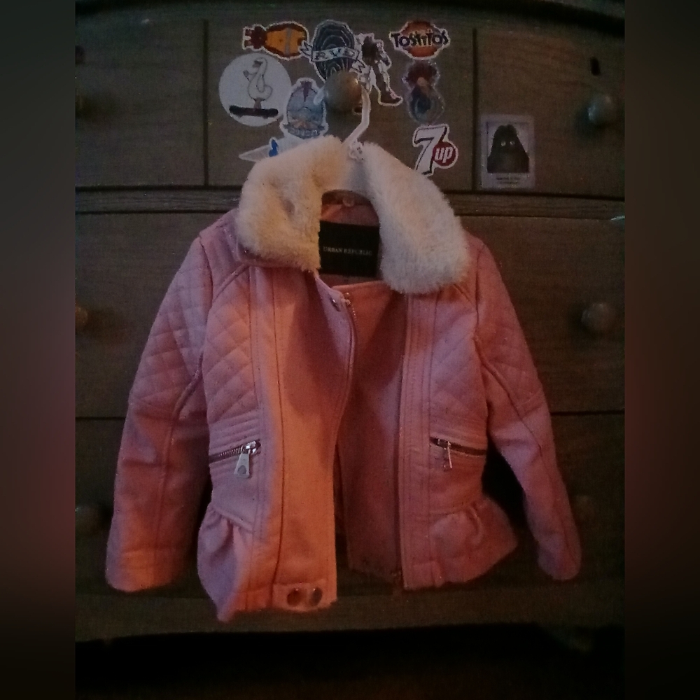 Pink Quilted Jacket with Faux Fur Collar